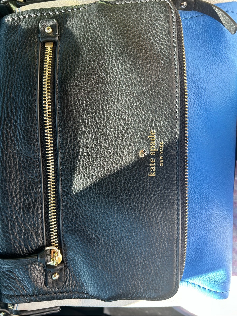 kate spade Black and Bright Blue Pebbled Leather Crossbody Messenger - Picture 4 of 5